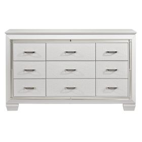 White Finish Dresser Bold Design 9 Drawers Glamorous Faux-Alligator Textured Fronts Wooden Bedroom Furniture