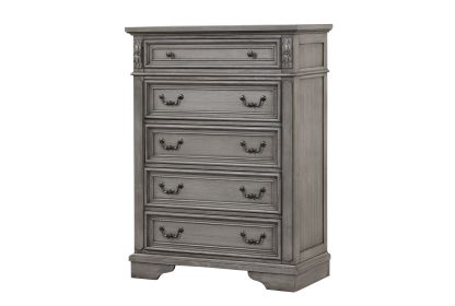 Grace Traditional Style 5-Drawer Chest Made with wood in Gray