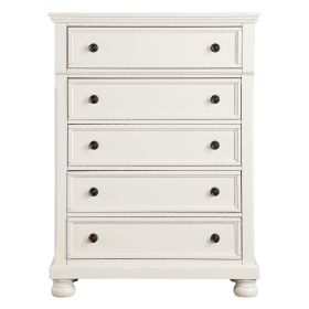 Casual White Finish 1pc Chest of Drawers Antique Bronze Tone Knobs Bun Feet Bedroom Furniture