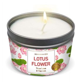 Magnificent 101 Lotus Flower Aromatherapy Candle â€“ 6 Oz - 24 Hour Burn | Soy Wax Tin Candle for True Love & Passion, Purification