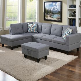 Modern Linen Sectional Couch with Chaise and Ottoman-Large 3 Piece Sofa Set for Living Room-L-Shaped Left-Facing Sofa Furniture-Wood Frame-Sectional S