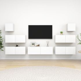 7 Piece TV Cabinet Set White Engineered Wood