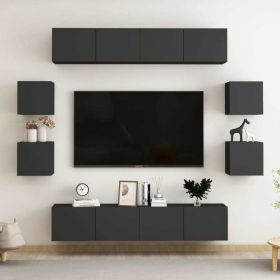 8 Piece TV Cabinet Set Black Engineered Wood