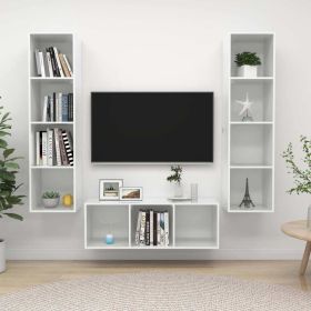 3 Piece TV Cabinet Set High Gloss White Engineered Wood