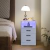 FCH 40*35*65cm Particleboard Pasted Triamine Three Drawers With Socket With LED Light Bedside Table White