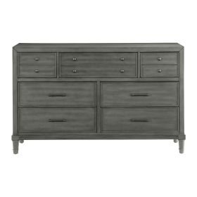 Transitional Style Gray Finish 1pc Dresser of 7 Drawers Dark Bronze Handles Wooden Bedroom Furniture