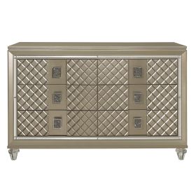 Glamorous Champagne Finish 1pc Dresser of 6 Drawers Acrylic Feet Luxury Bedroom Furniture Beveled Mirror Trim