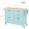 Kitchen Island Cart with 4 Door Cabinet and Two Drawers and 2 Locking Wheels - Solid Wood Top, Adjustable Shelves, Spice & Towel Rack(Mint Green)