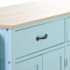 Kitchen Island Cart with 4 Door Cabinet and Two Drawers and 2 Locking Wheels - Solid Wood Top, Adjustable Shelves, Spice & Towel Rack(Mint Green)